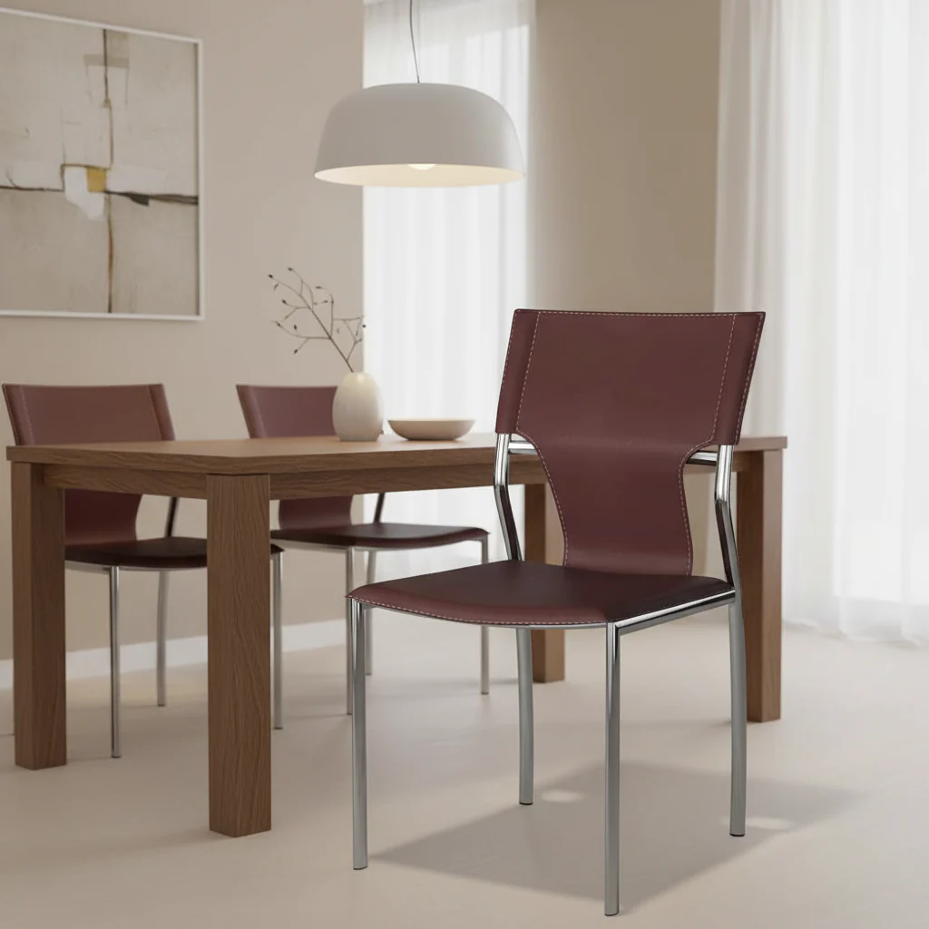 Faux Leather Dining Chair with Protective Coating & Chrome Legs, 19.9