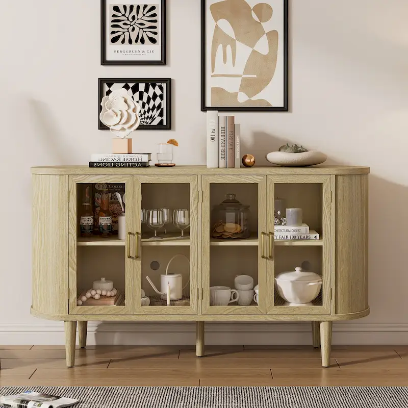 Farmhouse Sideboard Cabinet with Glass Doors & Adjustable Shelves