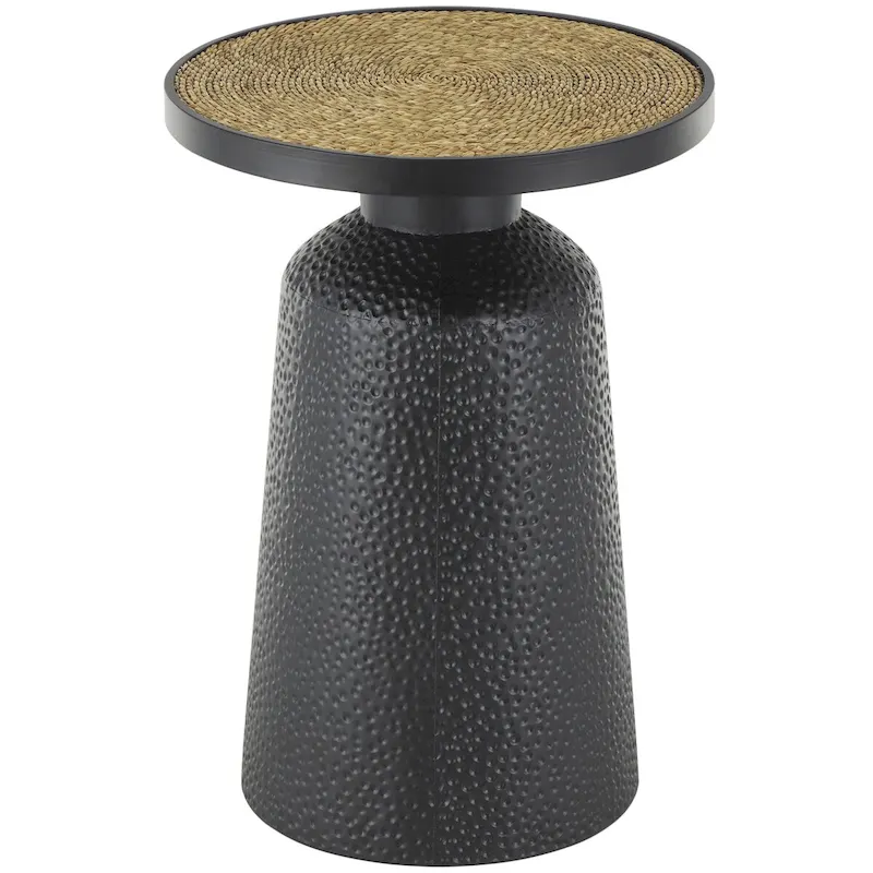 Handmade Metal Side Accent Table with Rope Tabletop Black Boho