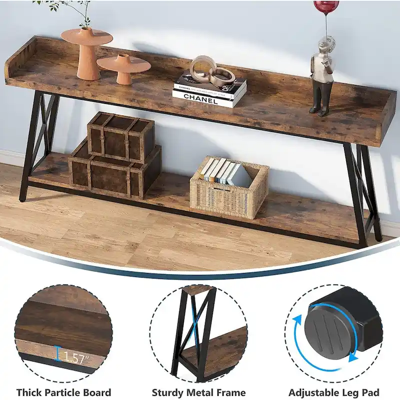70.9 inch Long and Narrow Console Table Behind Sofa Couch, Rustic Brown Entry Table