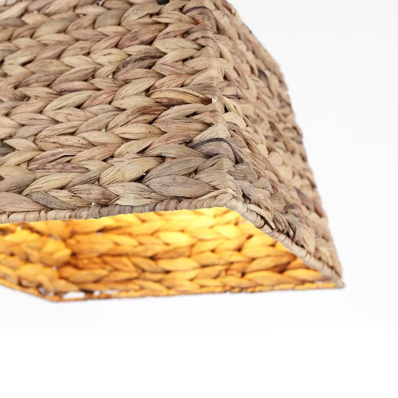 WINGBO Farmhouse Cube Chandelier Natural Material Hand-Woven Hanging Lamp - N/A