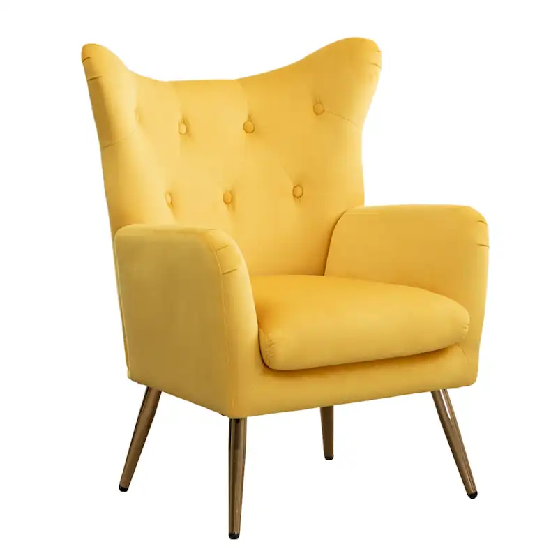 Yellow 30.25 Velvet Button Tufted Accent Chair with Gold Legs