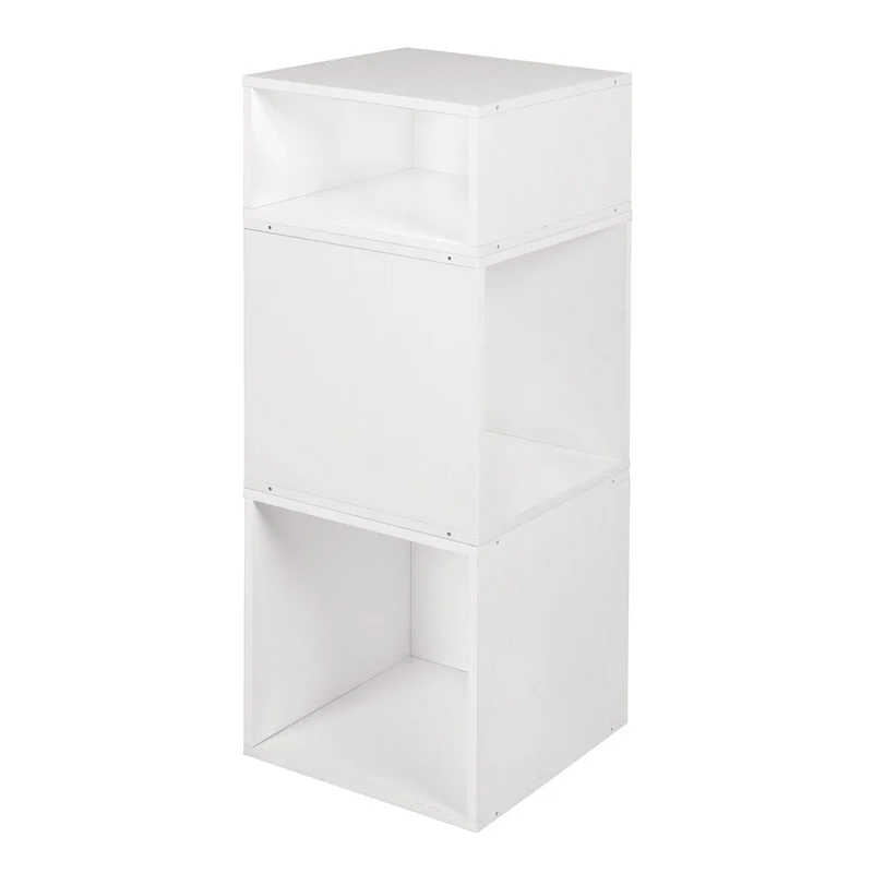 White Wood Grain Modular Storage Cube Set – 3-Piece (2 Full + 1 Half), Single Assembly
