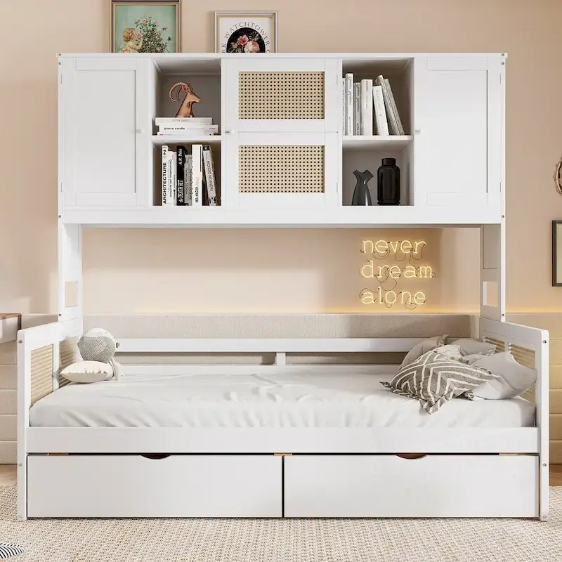 Grey/White Wooden Daybed with Storage – Twin/Full, Seats 1