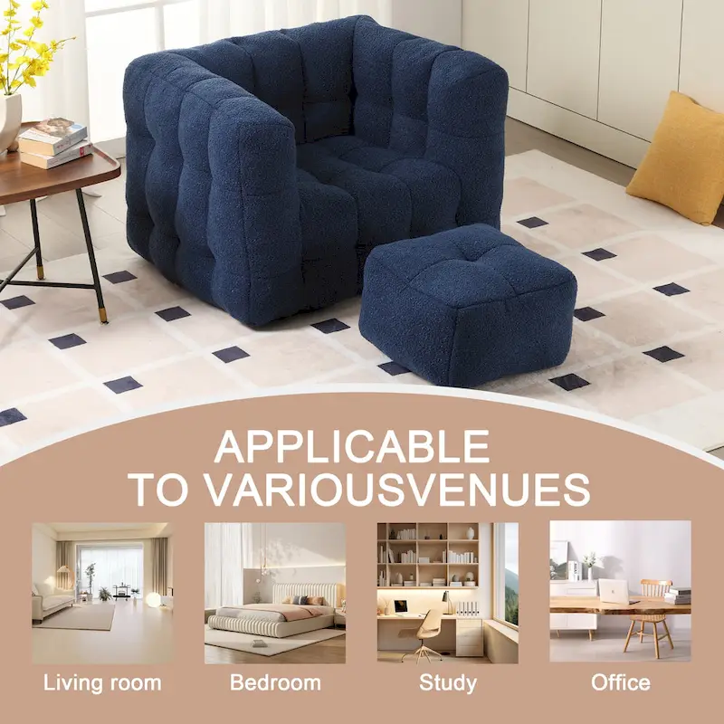 HOMEFUN Boucle Upholstered Tufted Modern Single Side Sofa Chair with Ottoman