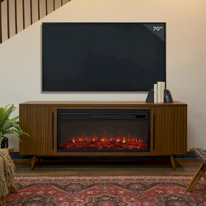 72-inch Electric Fireplace TV Stand in Vintage Black Maple