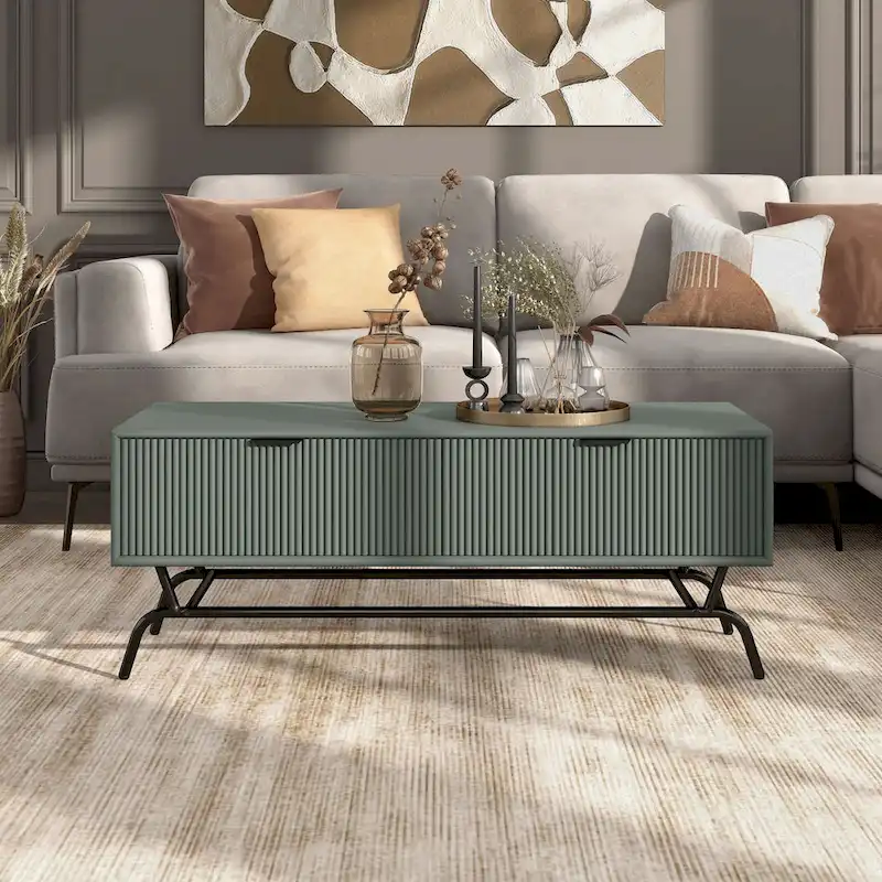 Modern 42-inch Double Drawer Metal Leg Coffee Table