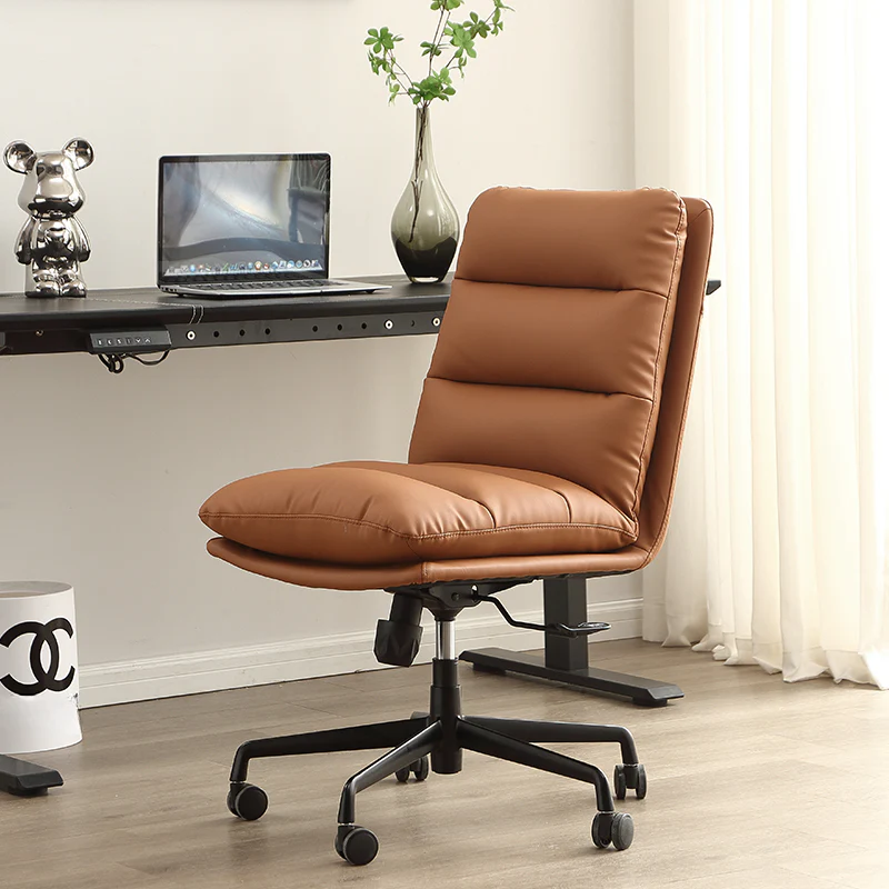 Modern Brown Leather Swivel Office Chair