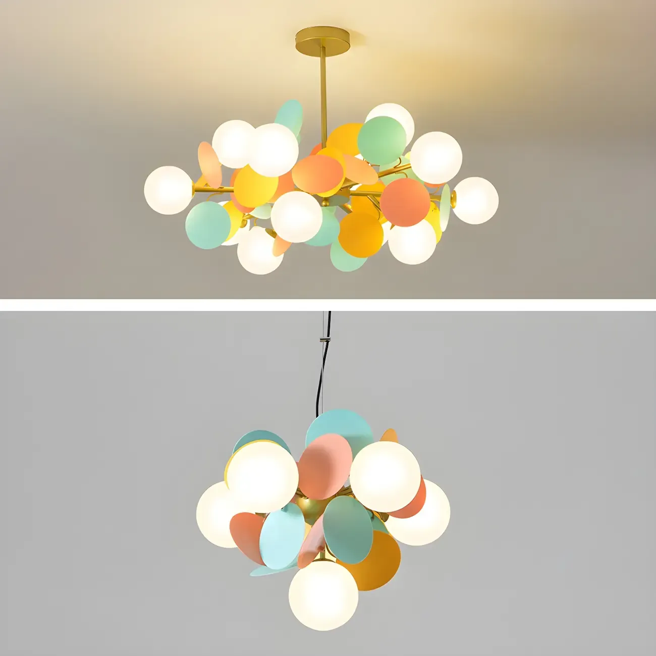 Pastel Sphere Glass and Metal Starburst Chandelier