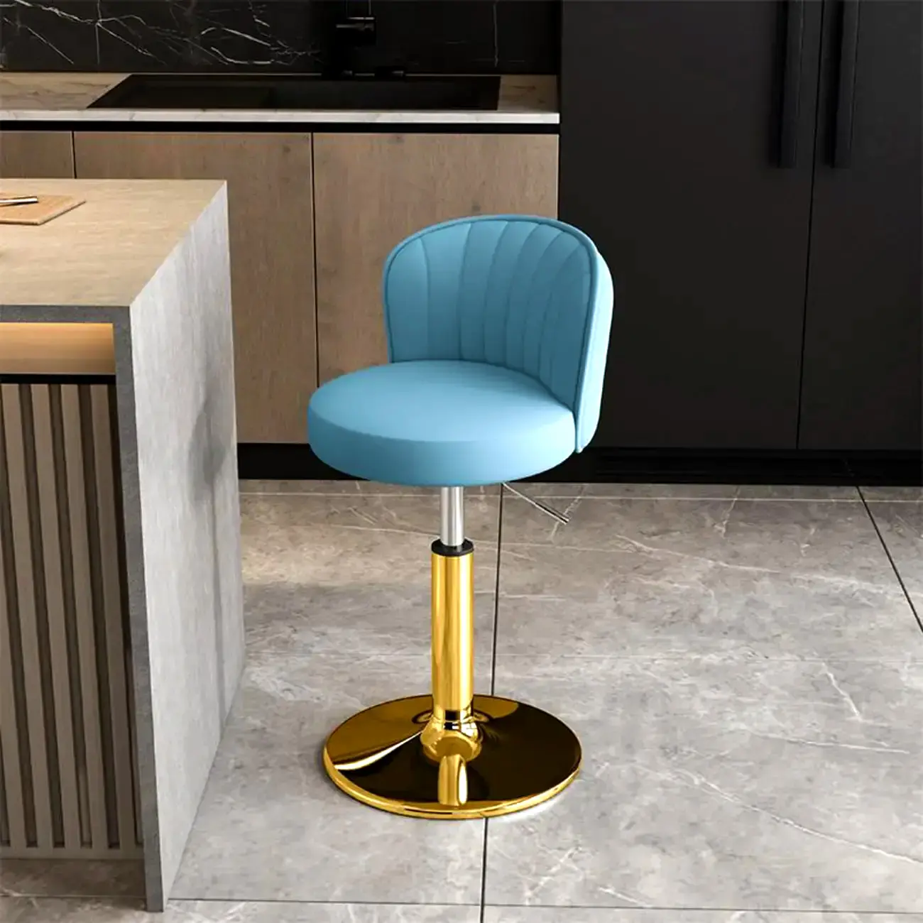 Modern Leather Adjustable Swivel Bar Stools with Back