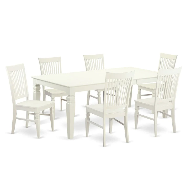 East West Furniture Dining Table Se- A Rectangle Dining Room Table and Wood Seat Chairs, Linen White (Pieces Options)