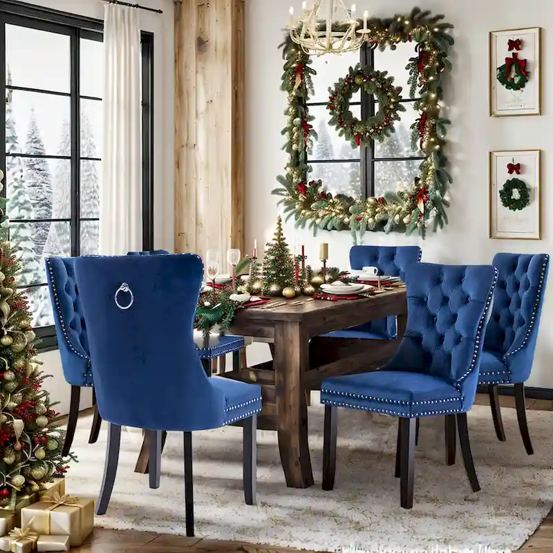 Luxury Upholstered Velvet Dining Chair with Solid Wood Legs