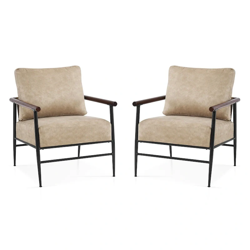 MCombo Set of 2 Modern Accent Chairs, Armchair with Upholstered Cushion, Leathaire Fabric Lounge Chairs for Living Room 4748