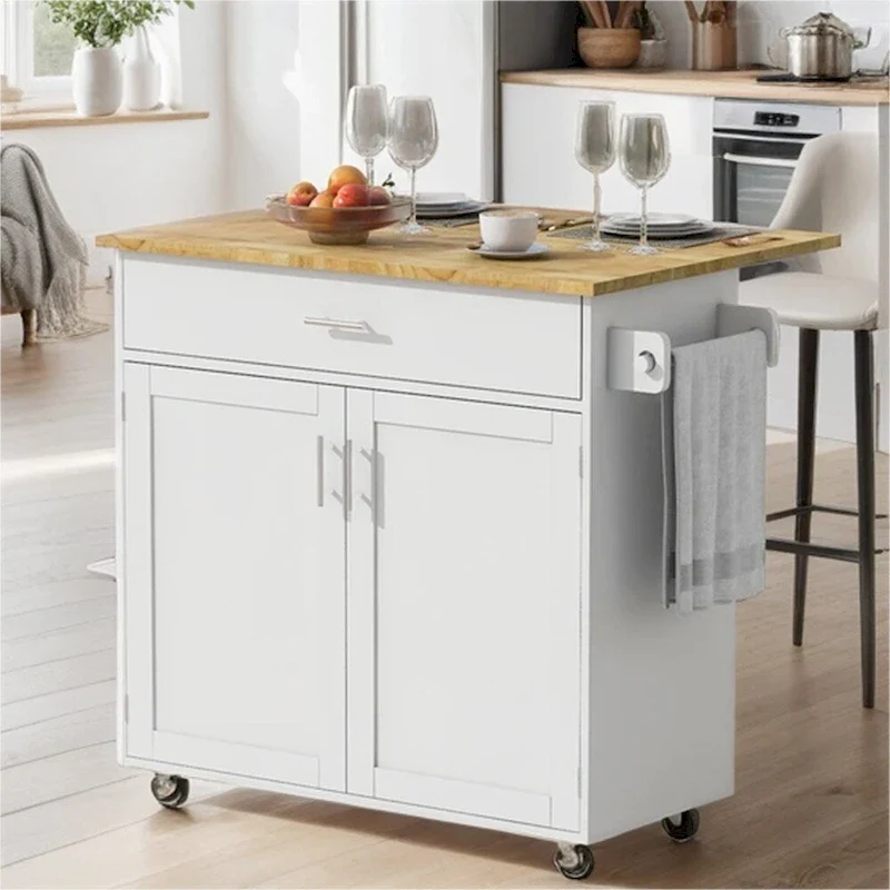 Rolling Kitchen Cart with Adjustable Shelf Tower Rack and Rubber Top - N/A