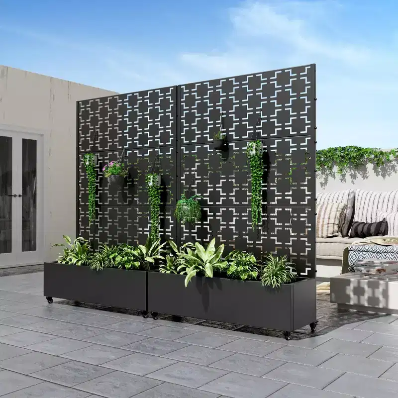 1-Piece Black Metal Rectangle Planting Box with Climbing Frame