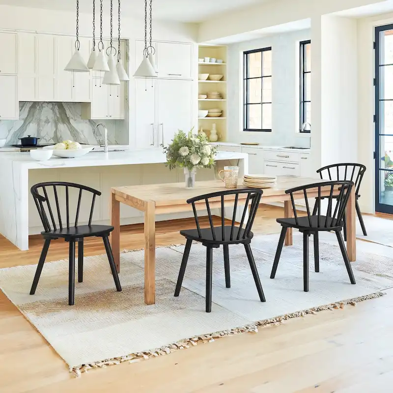 Black / White / Dark Coffee / Walnut Spindle Back Armless Dining Chair, Set of 4