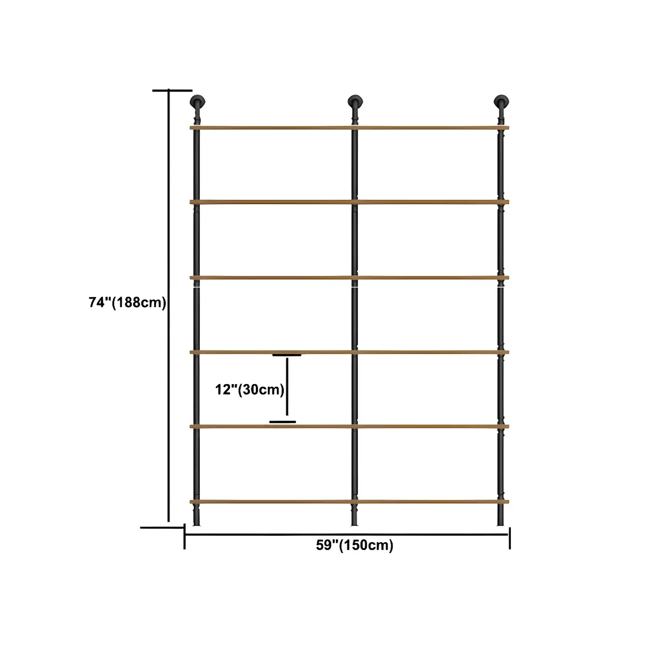 Industrial Black Wood Wall-Mounted Bookcase