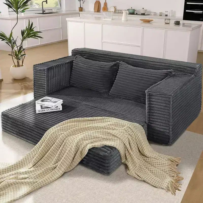 Convertible Sleeper Sofa Bed, Corduroy Folding Floor Couch with Fixed-Shape Support for Living Room, Bedroom, Studio - Gray
