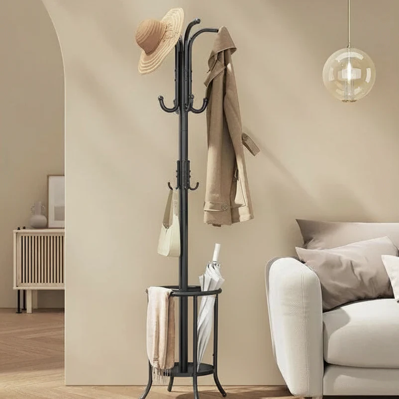 Modern Tall Freestanding Coat Rack with Metal Frame and Umbrella Holder for Home and Office - 15.7D x 15.7W x 68.9H