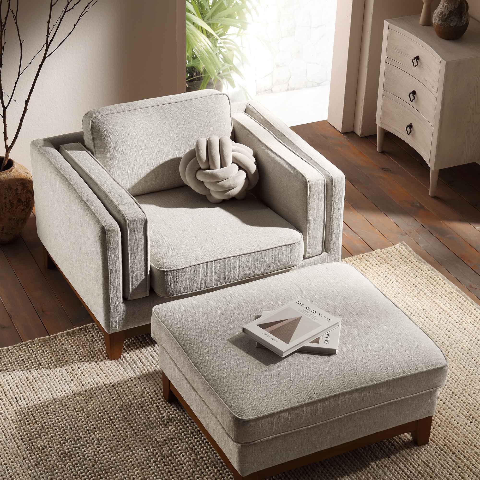 Oatmeal Fabric Sofa, 1-Seater