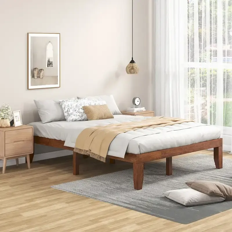 Gymax 14 Full Size Wooden Platform Bed Frame w/ Strong Slat Support