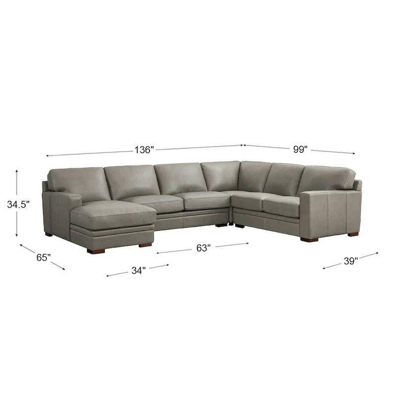 Hydeline Dillon Top Grain Leather Left-Facing Sectional Sofa with Chaise