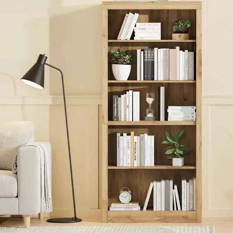 71 Inch Tall Bookcase, 5-Tier Open Bookshelf for Home Office, Modern Wooden Book Shelf with Anti-Tip Design, Floor Standing Display Storage Shelves
