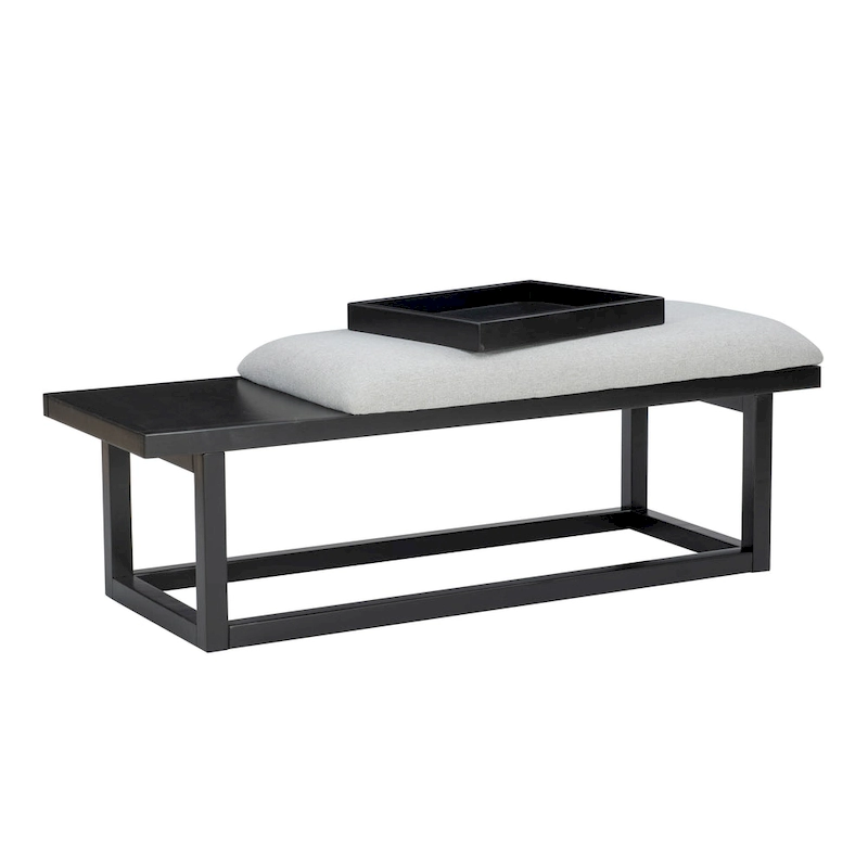 Aliza Grey Upholstered Solid Wood Bench with Tray