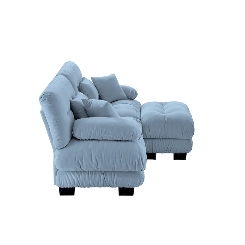 L Shaped Loveseat Sofa Chenille Sectional Couch with Lumbar Pillows