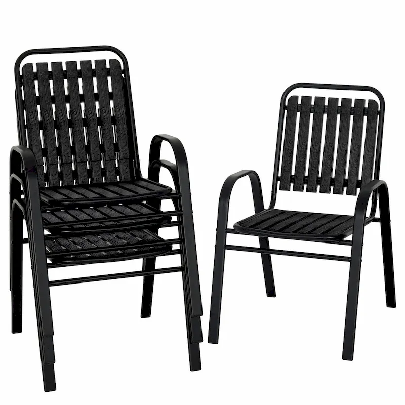 Patio Chairs Set, All Weather Plastic Dining Chairs with Armrests, Outdoor Stackable Bistro Chairs for Lawn Backyard