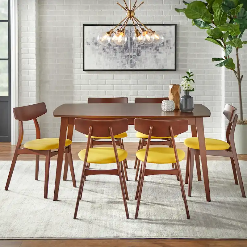 7-Piece Dining Set for 6 – Cushioned Chairs, Wood Legs, Multiple Colors