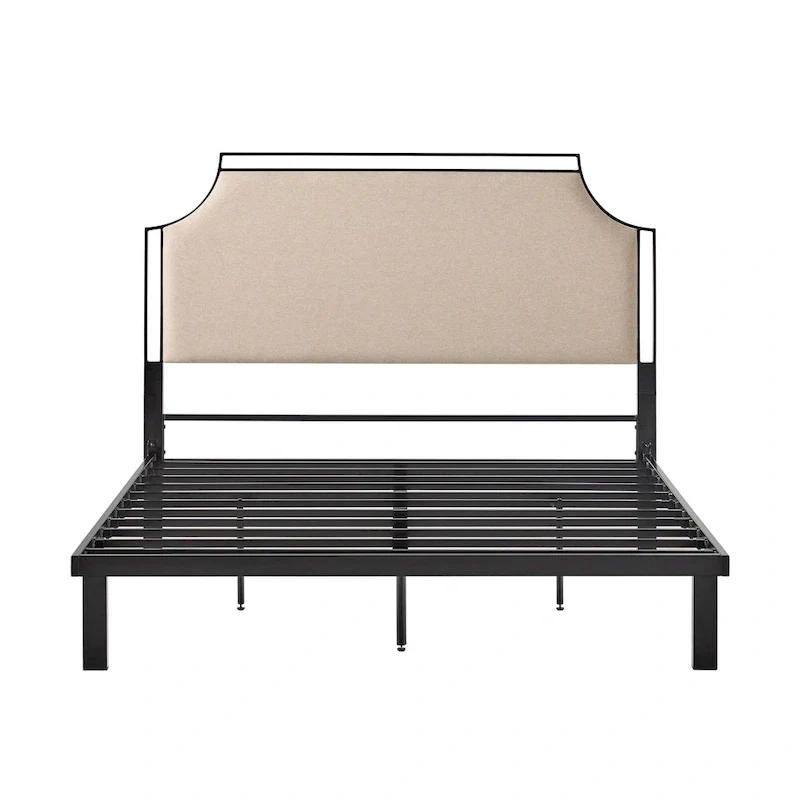 Upholstered Curved Metal Queen Bed Frame