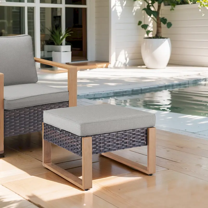 Gymojoy PE Rattan Sofa Deep Seating Sofa with Ottoman - Brown