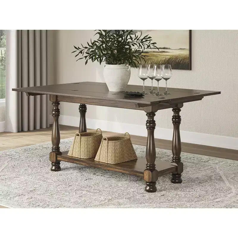 Signature Design by Ashley Sturlayne Flip-Top Brown Sofa Table with a Drop-Leaf Design