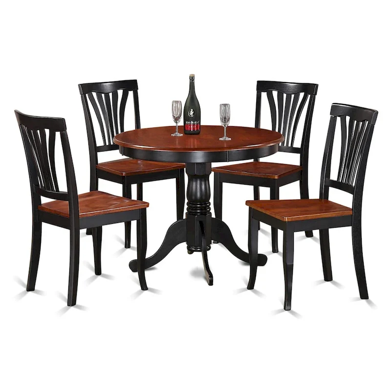 Round Dining Table with Black and Cherry Finish