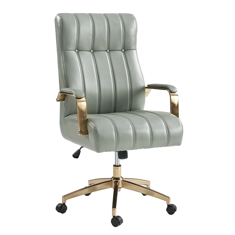 Curtiz Mid-Century Modern Vegan Leather Swivel Tilting Office Chair with Channel Tufted and Metal Feet by HULALA HOME