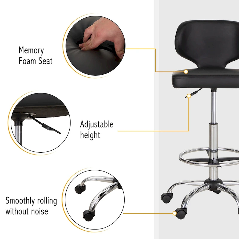 PU Leather Office Chair Swivel Adjustable Rolling Stool with Wheels