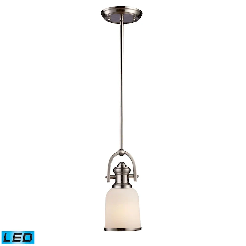Elk Home Brooksdale Satin Nickel With White Glass 1 Light Pendant