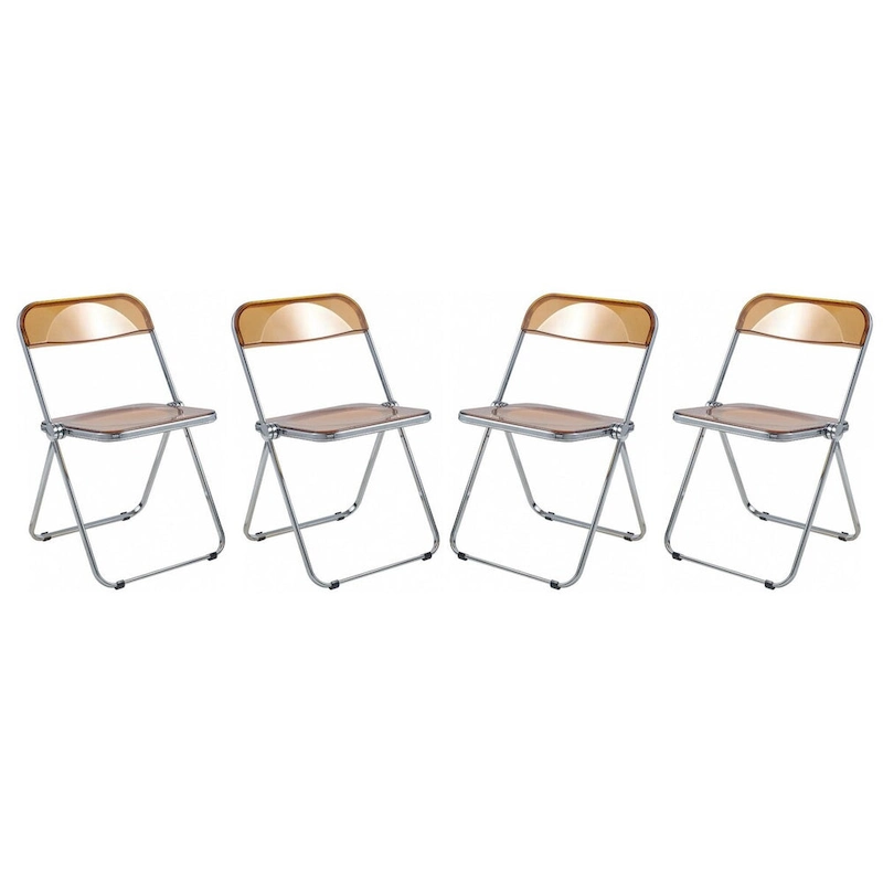 Acrylic Folding Dining Chair with Chrome Frame Set of 4 Lawrence Series by LeisureMod