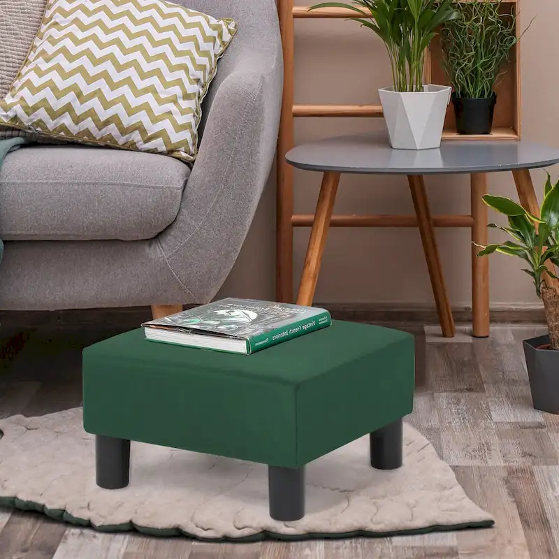 Adeco Small Square Footstool Ottoman Modern Fabric Footrest Stool