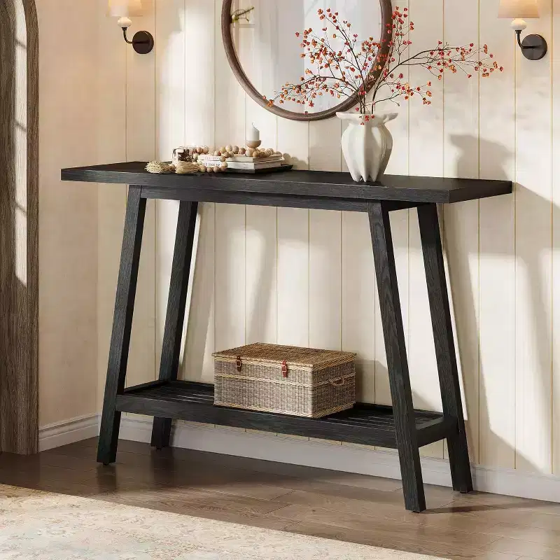 Lantine 2 Tier Solid Wood Console Table, 41.3 Entryway Table with Storage Shelf, Narrow Couch Table Behind Sofa for Hallway, Foyer
