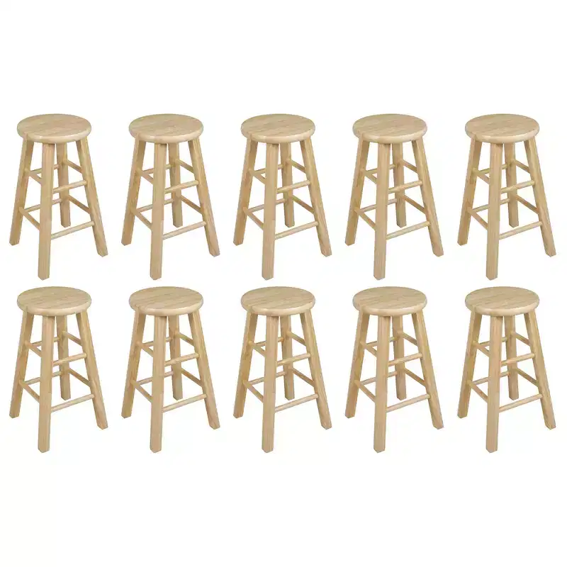 PJ Wood Classic Round Seat 24 Tall Kitchen Counter Stools, Natural (Set of 10)