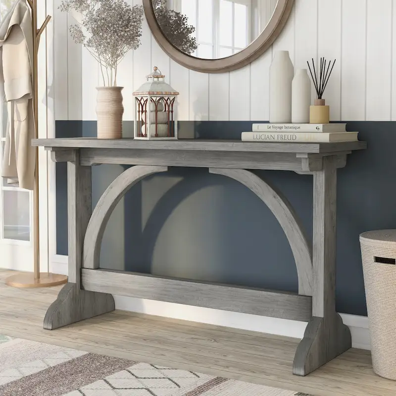 Rustic Oak 47-inch Console Table with Trestle Base