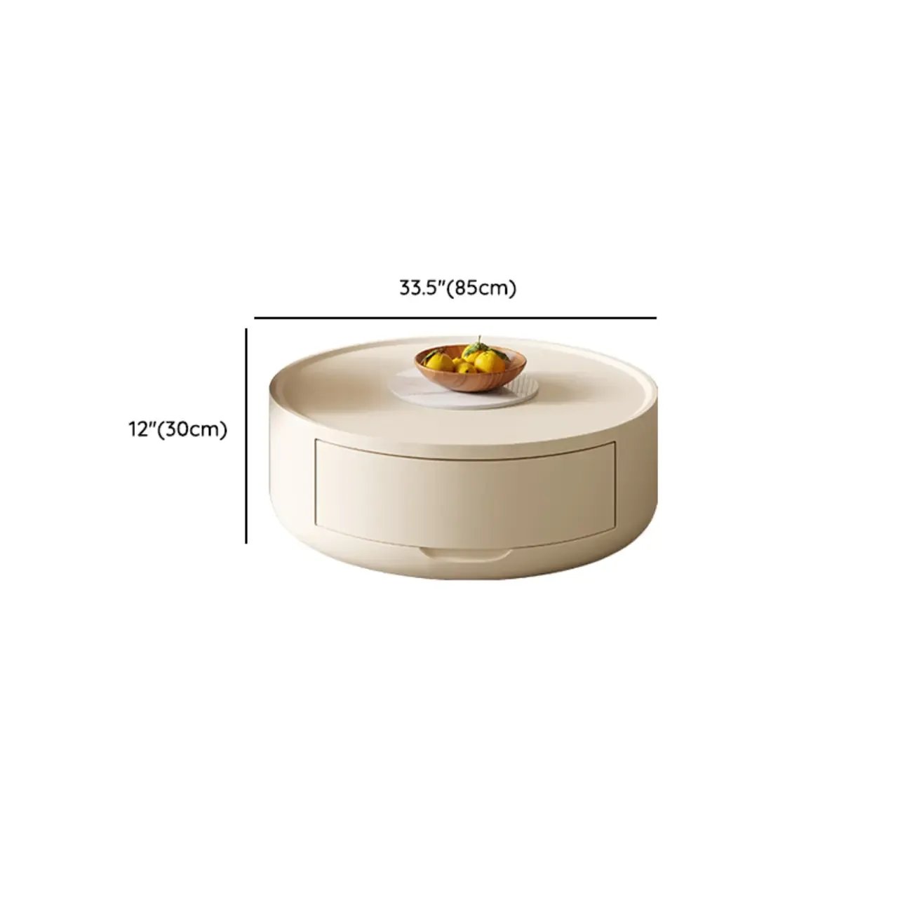 Modern White Round Coffee Table with Wood Base & Tray Top