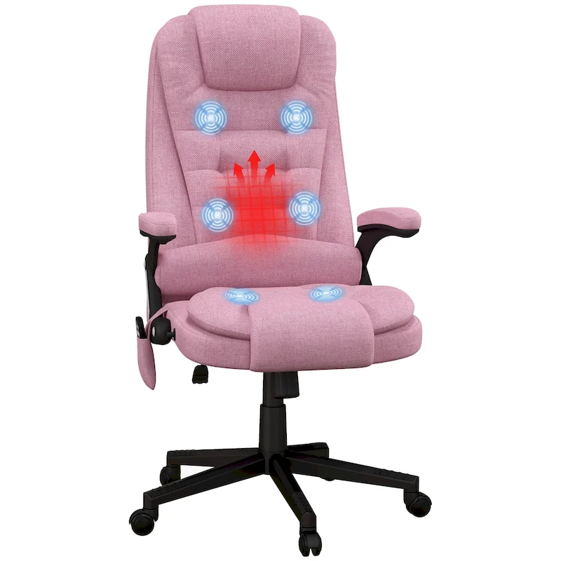 HOMCOM 6 Point Vibrating Massage Office Chair with Heat, Linen High Back Executive Office Chair with Reclining Backrest