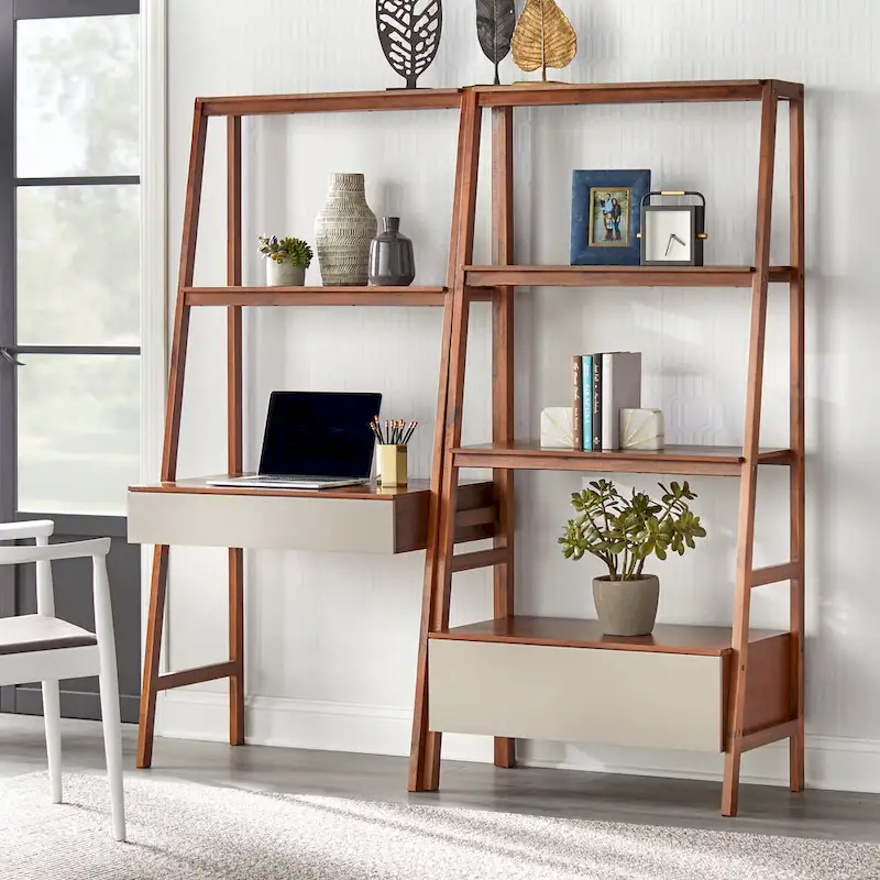 Nordic Ladder Desk and Bookshelf 2-Piece Set - Space-Saving Home Office Furniture
