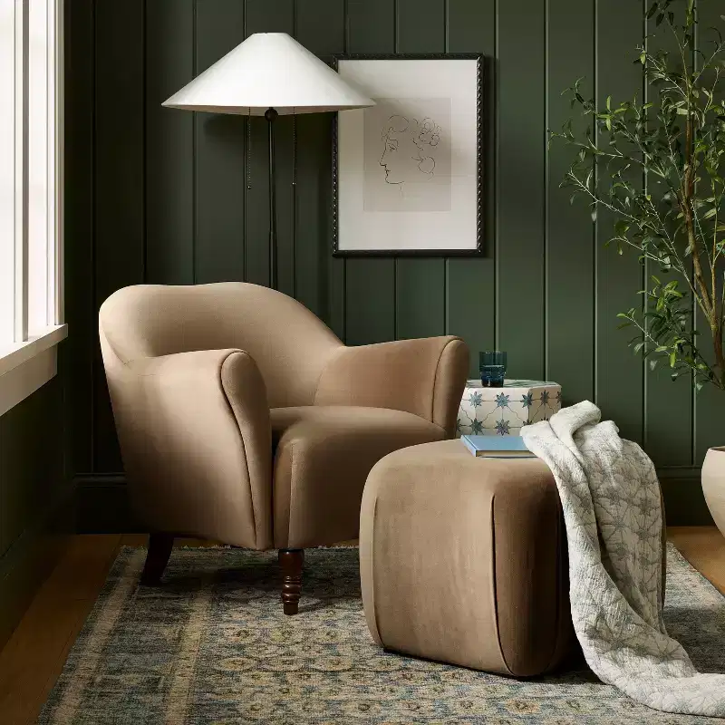 Turned Leg Velvet Accent Chair Tan - Threshold™ designed with Studio McGee