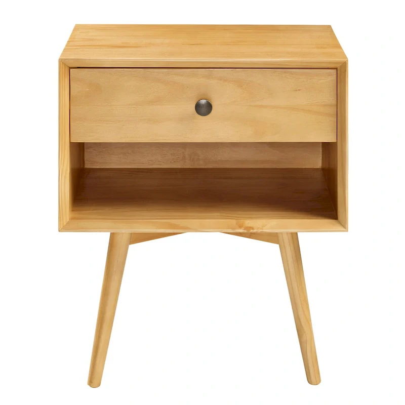 Mid-Century Solid Wood 1-Drawer Nightstand
