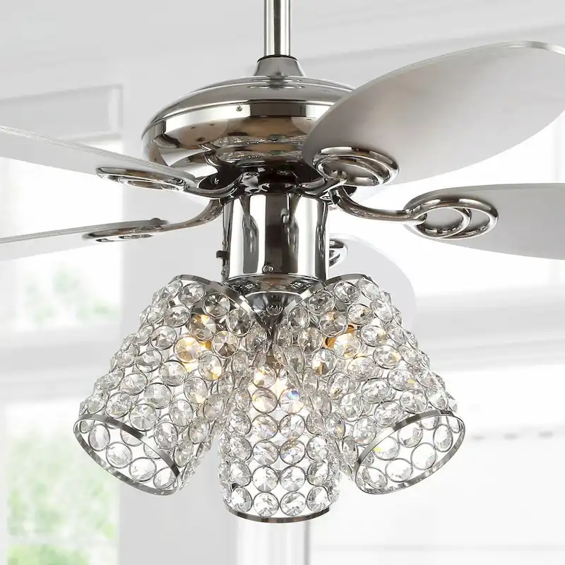 Mandy 42  3-Light Crystal LED Ceiling Fan With Remote, Chrome by JONATHAN Y