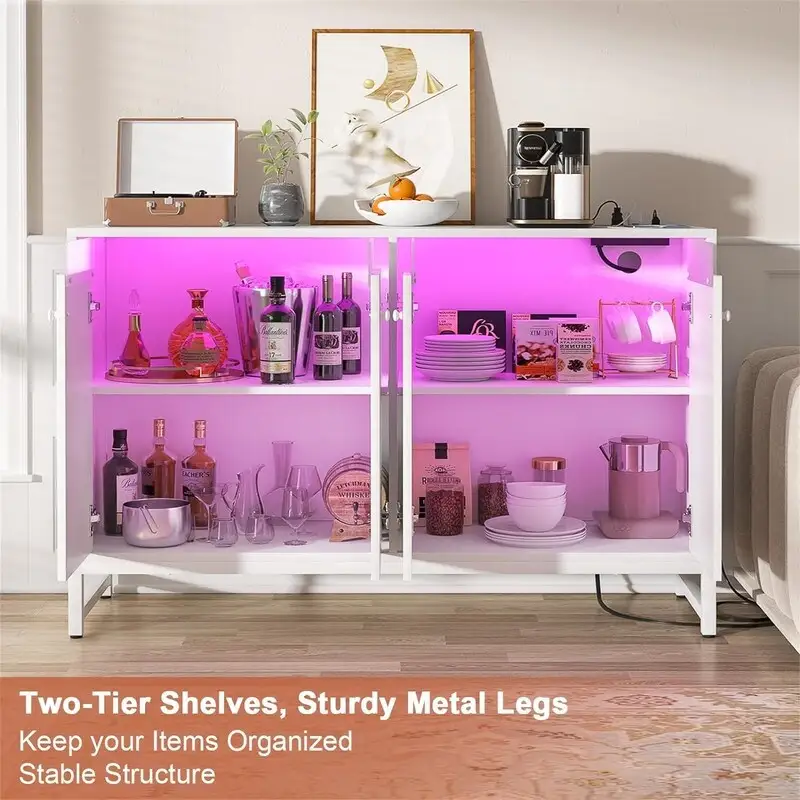 Sideboard Buffet Cabinet with Power Outlet - 13.78 D x 46.85 W x 31.88 H